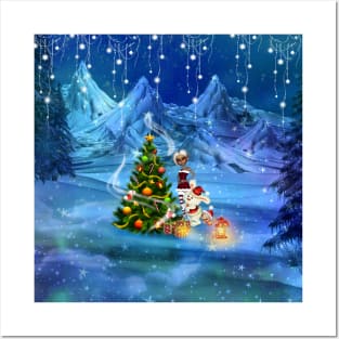 Merry christmas in a winter landscape Posters and Art